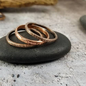 Thick Stack Rings, Set of 3. Heavy Textured Mixed Metals Stackable Ring Set