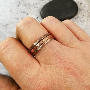 Thick Stack Rings, Set of 3. Heavy Textured Mixed Metals Stackable Ring Set