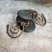 Load image into Gallery viewer, Twisted Copper Spiral Symbol Dangle Earrings