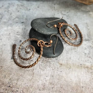 Twisted Copper Spiral Symbol Dangle Earrings
