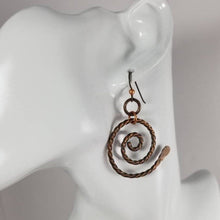 Load image into Gallery viewer, Twisted Copper Spiral Symbol Dangle Earrings