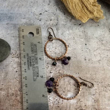 Load image into Gallery viewer, Crystal Dangle Earrings, Antiqued Copper Earrings. Purple Black Gem Copper Earrings, Amethyst February Birthstone Jewelry. Gift for Mom.