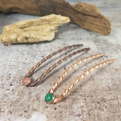 Twisted Copper Hair Pin, Handmade Hair Jewelry,  Long Hair Accessories.