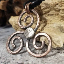 Load image into Gallery viewer, Triskele Necklace. Handmade Mixed Metal Pendant. Ancient Triple Spiral Symbol