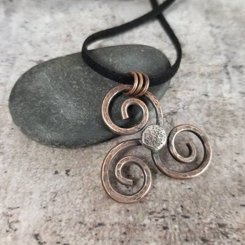 Triskele Necklace. Handmade Mixed Metal Pendant. Ancient Triple Spiral Symbol