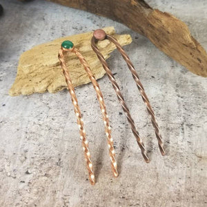 Twisted Copper Hair Pin, Handmade Hair Jewelry,  Long Hair Accessories.