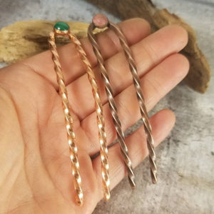 Twisted Copper Hair Pin, Handmade Hair Jewelry,  Long Hair Accessories.