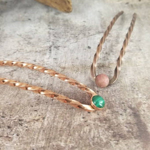Twisted Copper Hair Pin, Handmade Hair Jewelry,  Long Hair Accessories.