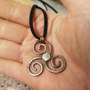 Triskele Necklace. Handmade Mixed Metal Pendant. Ancient Triple Spiral Symbol
