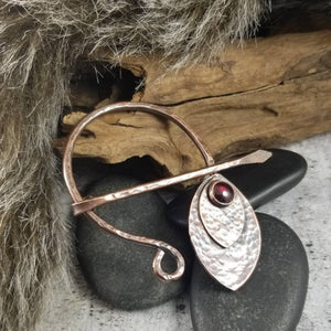 Garnet Cloak Pin Metal Shawl Clasp, Handmade  Viking Penannular Brooch,  Red Garnet Gemstone.