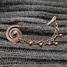 Load image into Gallery viewer, Copper Shawl Pin Stick with Chain, Knitting gift. Garnet  Brooch January Birthstone .