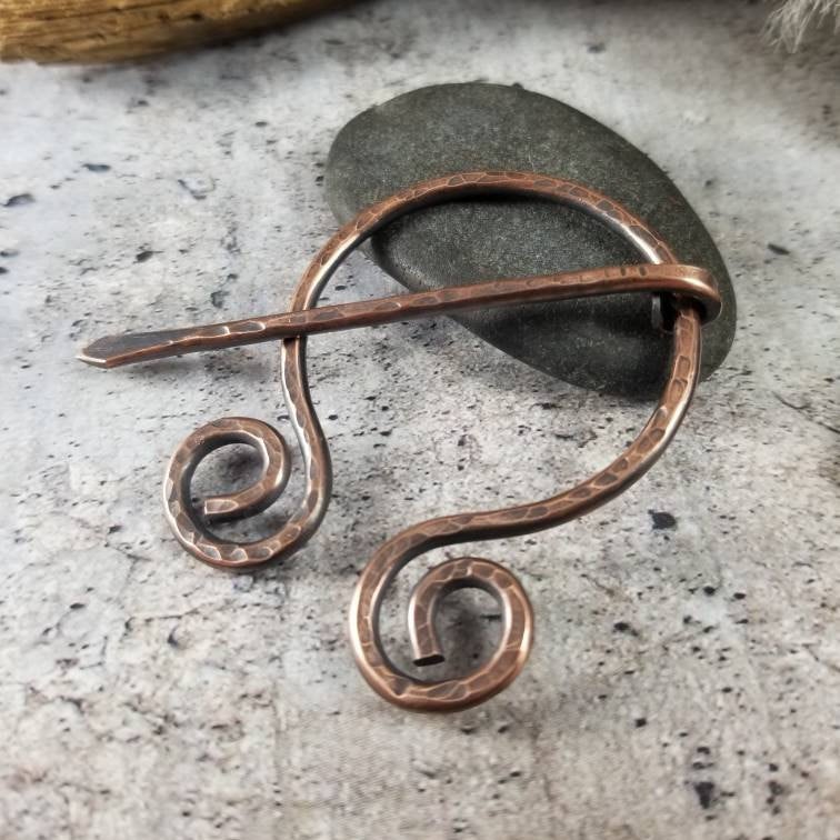 Rustic Copper Penannular Scarf Pin,  |  Cloak Pin | Celtic Penannular Brooch | Metal Shawl Pin