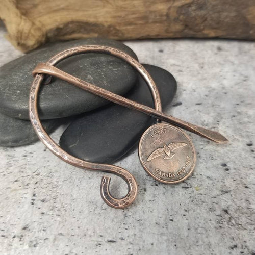 Canadian Penny Cloak Clasp, Metal Shawl Pin, Handmade Rustic Copper Viking Penannular Pin