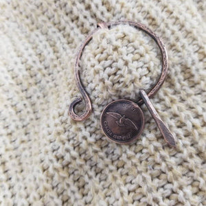 Canadian Penny Cloak Clasp, Metal Shawl Pin, Handmade Rustic Copper Viking Penannular Pin