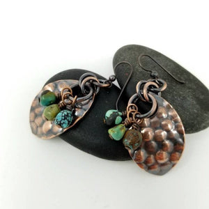 Turquoise Earrings. December Birthstone Rustic Copper Dangle Earrings