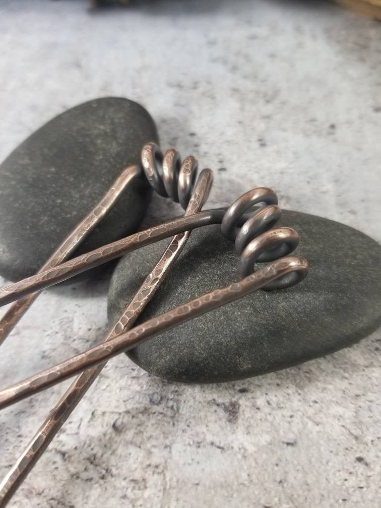 Metal French Hair Pins, Set of 2 Copper Springs Bun Pins, Messy Bun Hair Fork