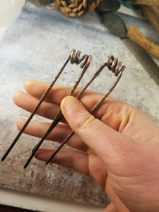 Metal French Hair Pins, Set of 2 Copper Springs Bun Pins, Messy Bun Hair Fork