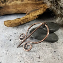 Load image into Gallery viewer, Rustic Copper Penannular Scarf Pin,  |  Cloak Pin | Celtic Penannular Brooch | Metal Shawl Pin