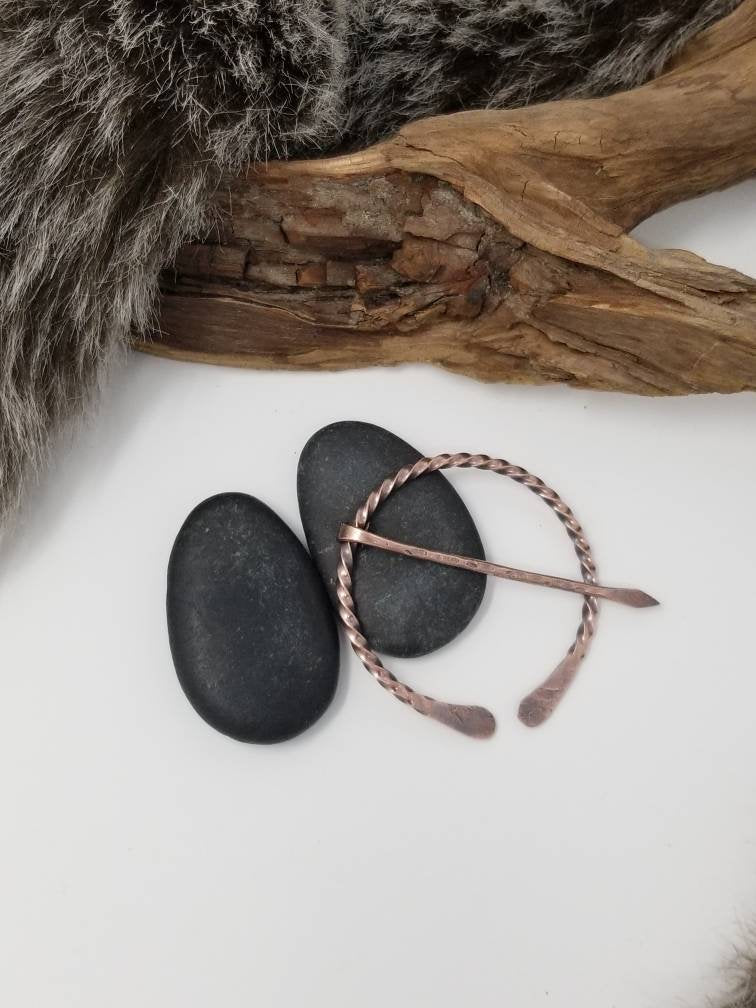 Penannular Pin, Rustic Copper Cloak Pin, Hand Forged Viking Brooch