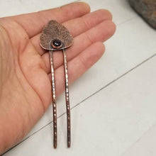 Load image into Gallery viewer, Red Garnet Mini Hair Fork, Copper Shawl Slide,  January Birthstone
