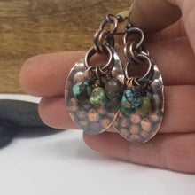 Load image into Gallery viewer, Turquoise Earrings. December Birthstone Rustic Copper Dangle Earrings