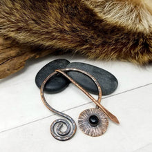 Load image into Gallery viewer, Gemstone Cloak Pin Metal Shawl Pin, Viking Costume Fantasy Penannular Brooch