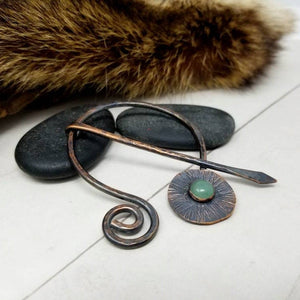 Gemstone Cloak Pin Metal Shawl Pin, Viking Costume Fantasy Penannular Brooch