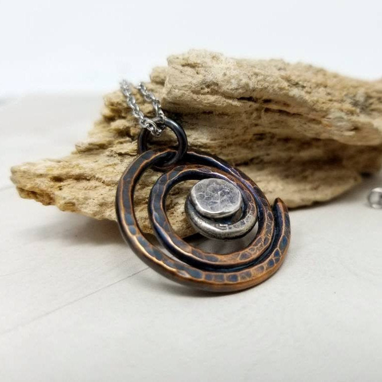 Silver Spiral Necklace Sterling Eternity Pendant Hammered