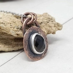 Faceted Smoky Quartz Necklace, Artisan Mixed Metal Handmade Jewelry for Men