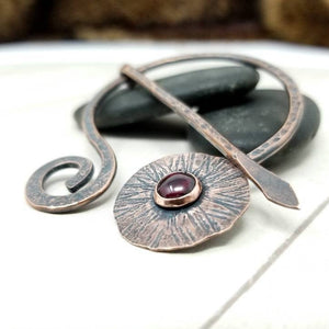 Gemstone Cloak Pin Metal Shawl Pin, Viking Costume Fantasy Penannular Brooch
