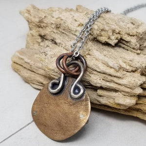 Chrysocolla Necklace, Mixed Metal Stone Pendant,  OOAK Natural Gemstone Pendant, Handmade