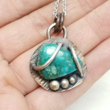 Load image into Gallery viewer, Chrysocolla Necklace, Mixed Metal Stone Pendant,  OOAK Natural Gemstone Pendant, Handmade