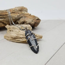 Load image into Gallery viewer, Mens Fossil Necklace, Prehistoric Orthoceras Nautiloid Fossil, Mixed Metal Pendant
