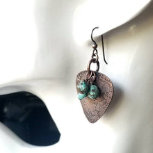 Load image into Gallery viewer, Copper Turquoise Earrings. Rustic Copper Dangle Earrings,