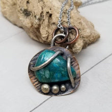 Load image into Gallery viewer, Chrysocolla Necklace, Mixed Metal Stone Pendant,  OOAK Natural Gemstone Pendant, Handmade