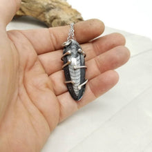 Load image into Gallery viewer, Mens Fossil Necklace, Prehistoric Orthoceras Nautiloid Fossil, Mixed Metal Pendant