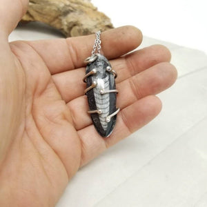 Mens Fossil Necklace, Prehistoric Orthoceras Nautiloid Fossil, Mixed Metal Pendant