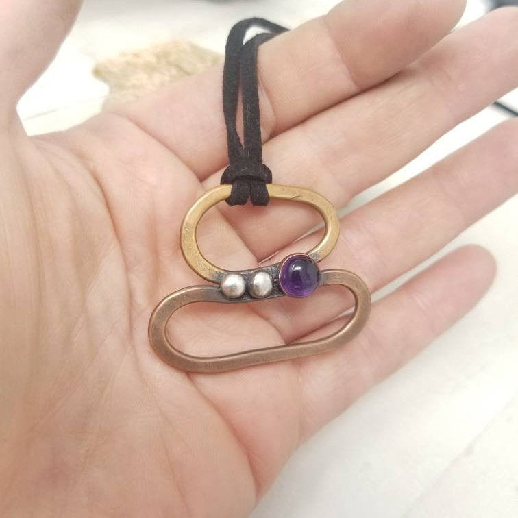 Mixed Metal Pendant,  Amethyst Necklace, Gemstone Gift for Girlfriend,  February Birthday Gift for Mom.