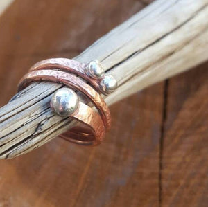 Copper and Silver Ring, Mixed Metals Ring. Bimetal Ring. Wraparound Ring. Gift for Mom, Artisan Rustic Ring Silver Drops. Made any Size